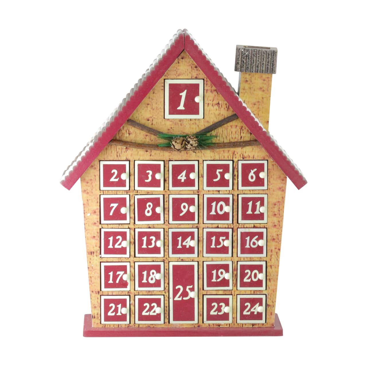 15" Red & Beige House with Advent Calendar Tabletop Decoration